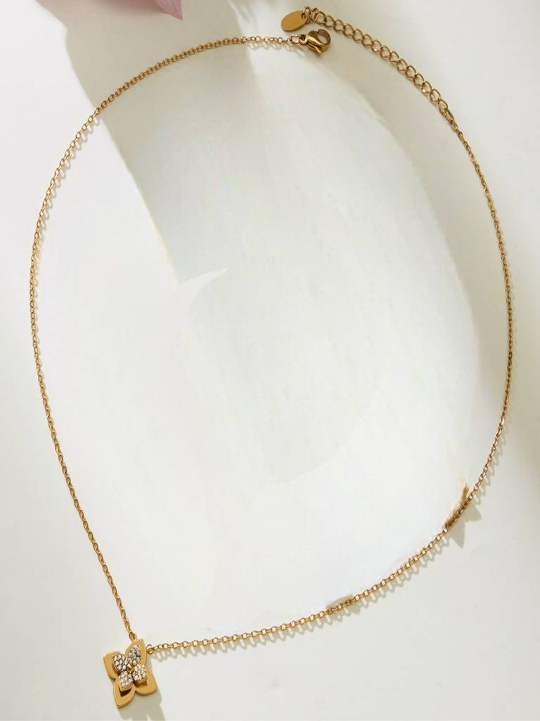 Floral Pendant Necklace For Women Anti-Tarnish Waterproof 18K Gold Plated : ALL1125P489G