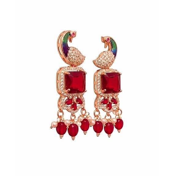 Rose Gold Peacock Dangle Earrings : AD-934-RGRBERER