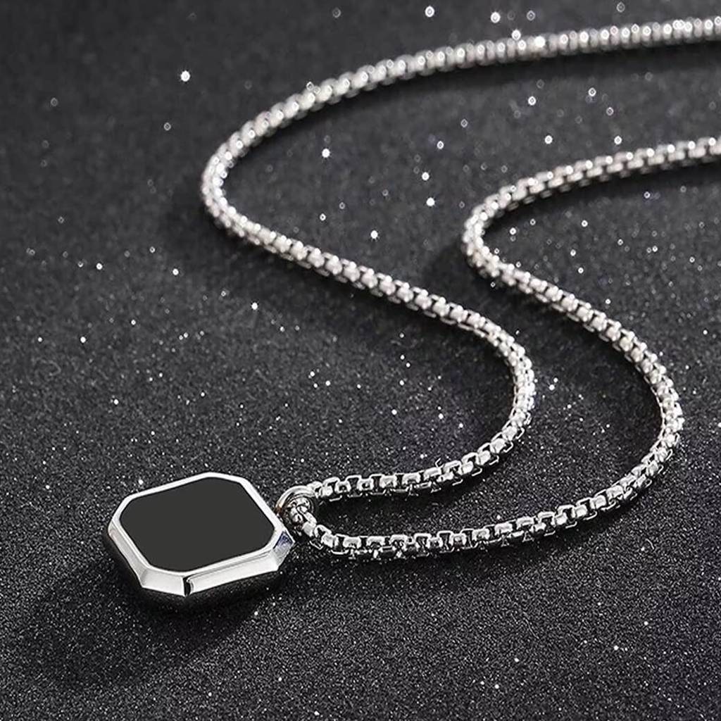 Silver Plated Black Hexagon Shape Pendant Chain Necklace Fashion Casual Jewellery For Men, Gifts For Men : PX9P52