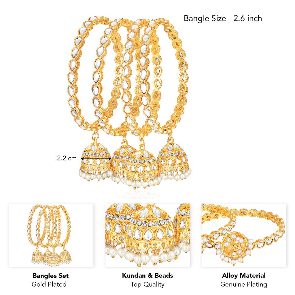 Peora Gold Plated 2.6 Inch Kundan & Beads Studded Bangle With Latkan Ethnic Jewellery For Women & Girls : PF106B861G-S2-6