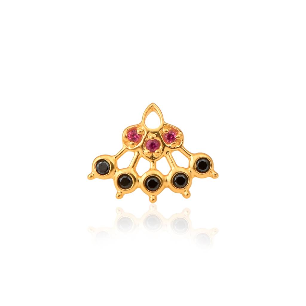 Red & Black Cz Lattice Floral Fan Nose Pin - Sterling Silver Gold Plated : NP00046_925S_W_RCZ