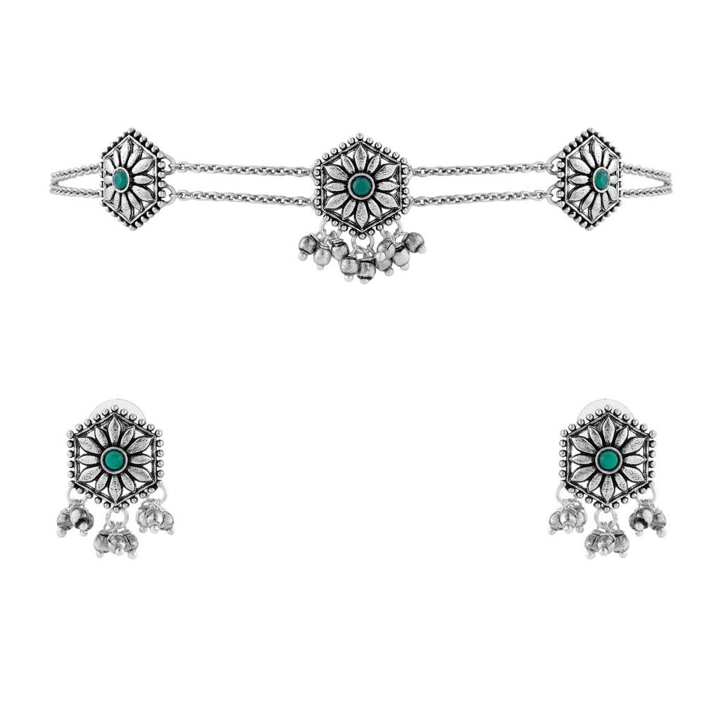 Phulwari Harini Oxidised Floral Choker Necklace Set : 8905124580242