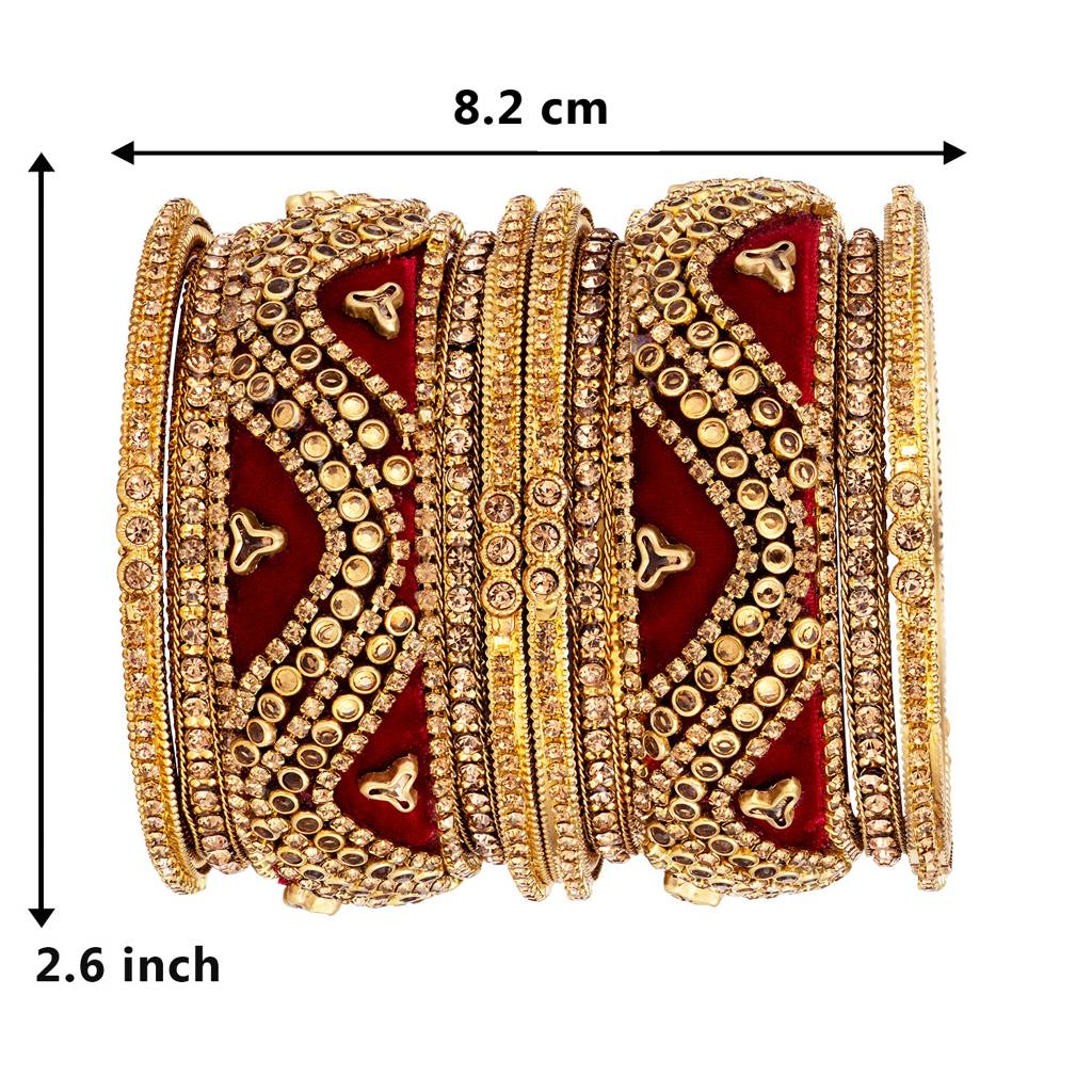 Kundan Floral Velvet Chuda Bangle Set Indian Traditional Ethnic Bridal Dulhan Wedding Fashion Jewellery For Women : PF51B30M