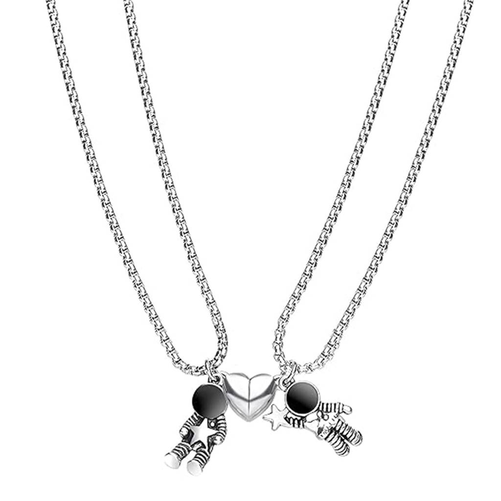 Silver Plated Faux Pearl Studded Stylish Couple Pendant Chain Fashion Jewellery Gift For Women & Men : PFCCP25BL