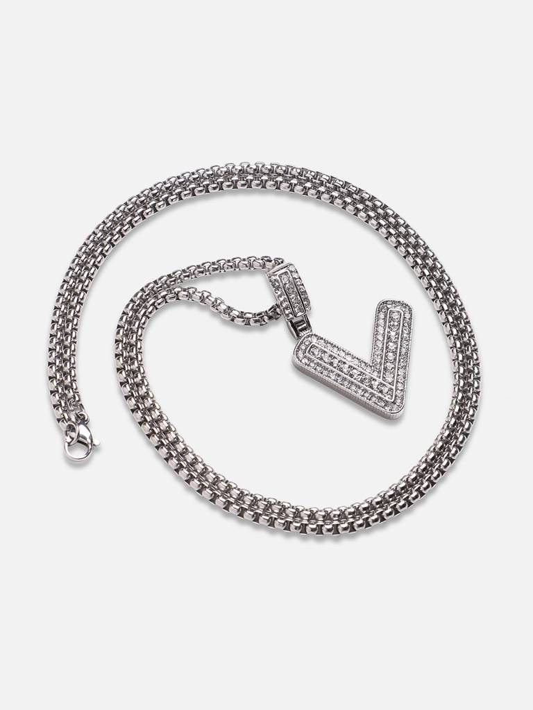 Men'S Embellished Alphabet Pendant Necklace - Silver : FANC1071-V