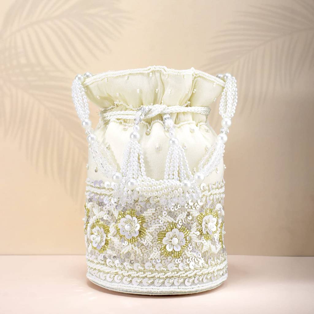 Potli Purses For Women Handmade Evening Handbag Stylish Bridal Fashion Wristlet Bag For Girls (P46Br) : P46W