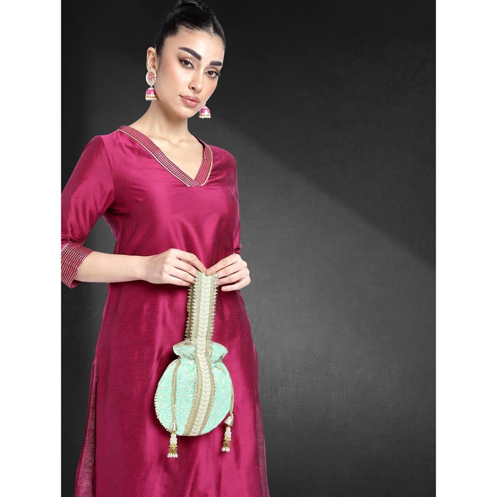 Potli Bags For Women Evening Bag Clutch Ethnic Bride Purse With Drawstring(P93Br) : P93MNT