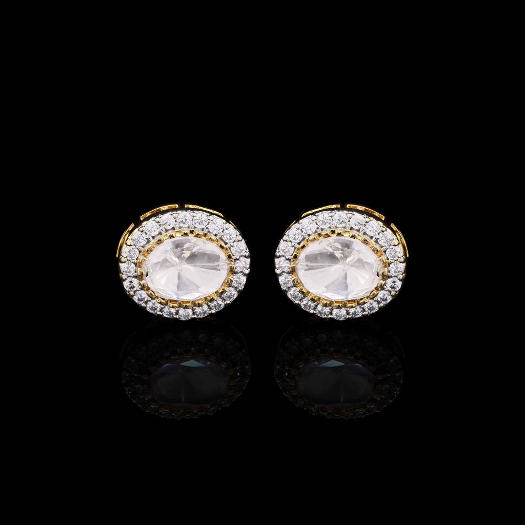 Oval Polki Classic Gold Finish Mens Cufflink Pair : 700010_2