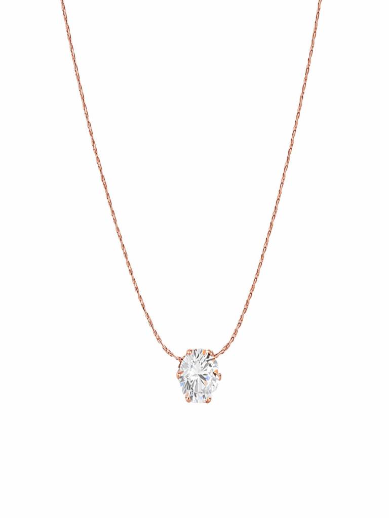 Minimal Single Zircon Thin Chain Necklace 18K Plated Anti-Tarnish : AHM0126N713RG