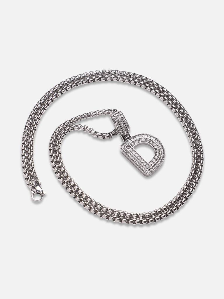 Men'S Embellished Alphabet Pendant Necklace - Silver : FANC1071-D
