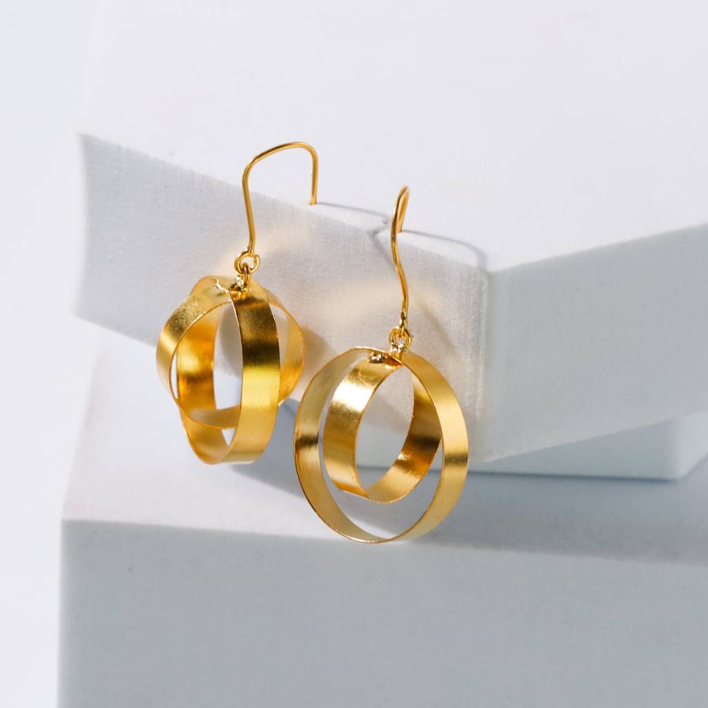 Hula Hoops - Fold Earrings|  92.5 Silver | 22K Gold Plated : Silver_Round_in_Round_Earrings_(GoldPlated)_Apr25