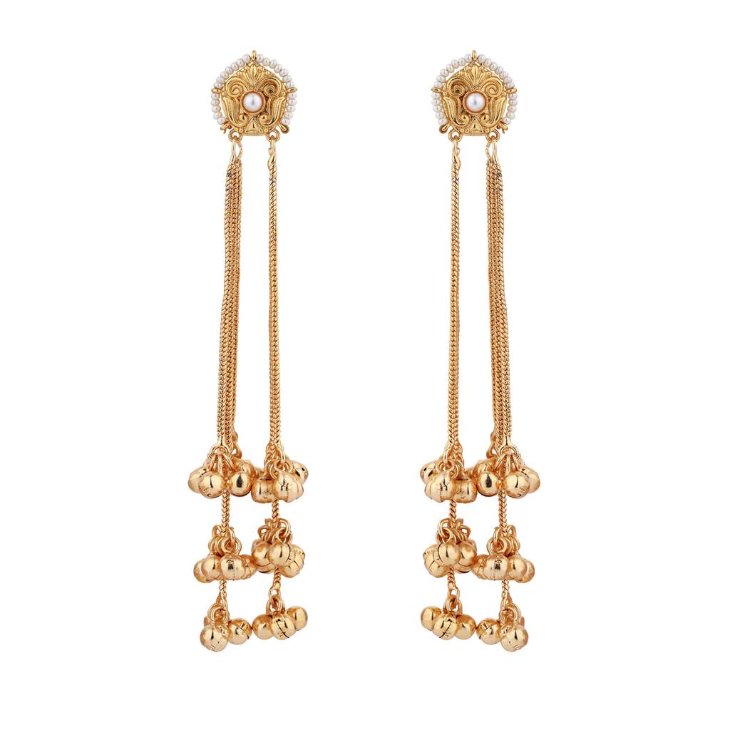 Kashmiri Pearl Beaded Gold-Toned Dangler Earrings : 8905124585025