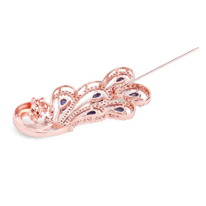 Cz Statement Peacock Feather Brooch Pin For Women |Wedding Wear : AD-005-RGBL-BROOCH