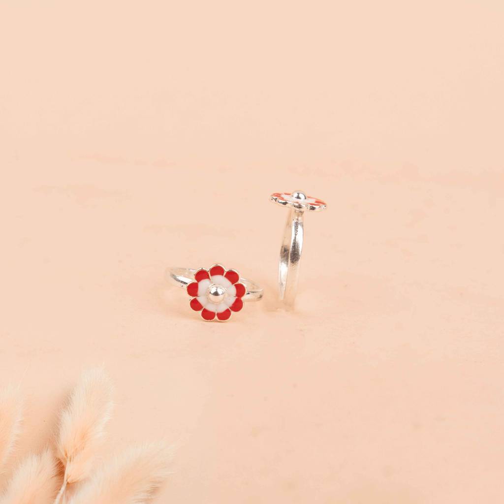 Adya Crimson Flower Toe Ring Cum Midi Ring : SK20109