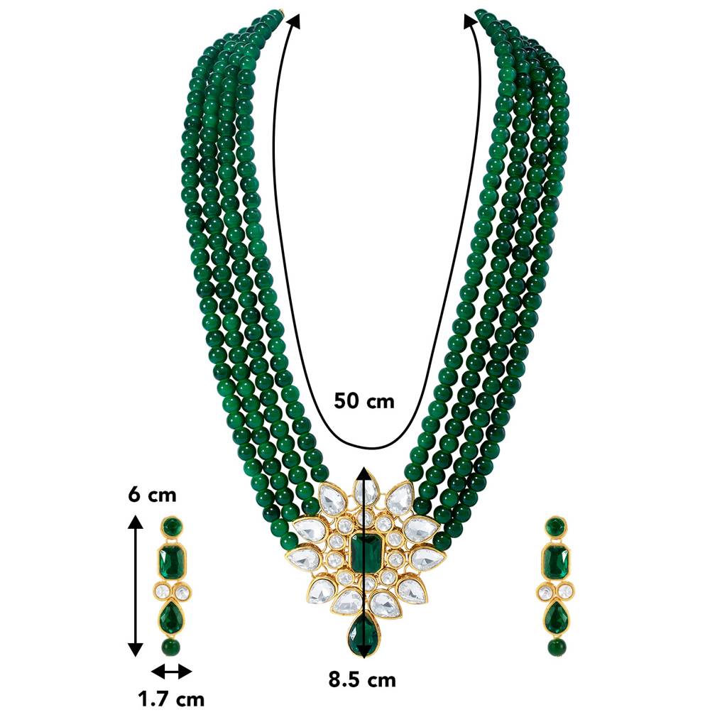 Peora Ethnic Crystal Studded Faux Pearl Long Necklace With Earrings Set Traditional Wedding Jewellery For Women &  : PF24N50GG