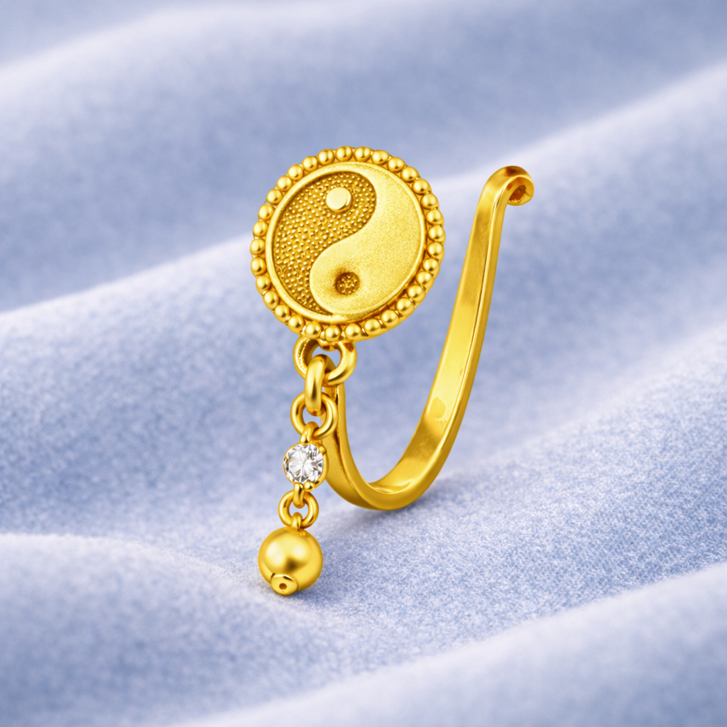 Spiritual Balance Symbol Yin Yang Clip-On Nose Pin 925 Sterling Silver Yellow Plated : CNP-0034
