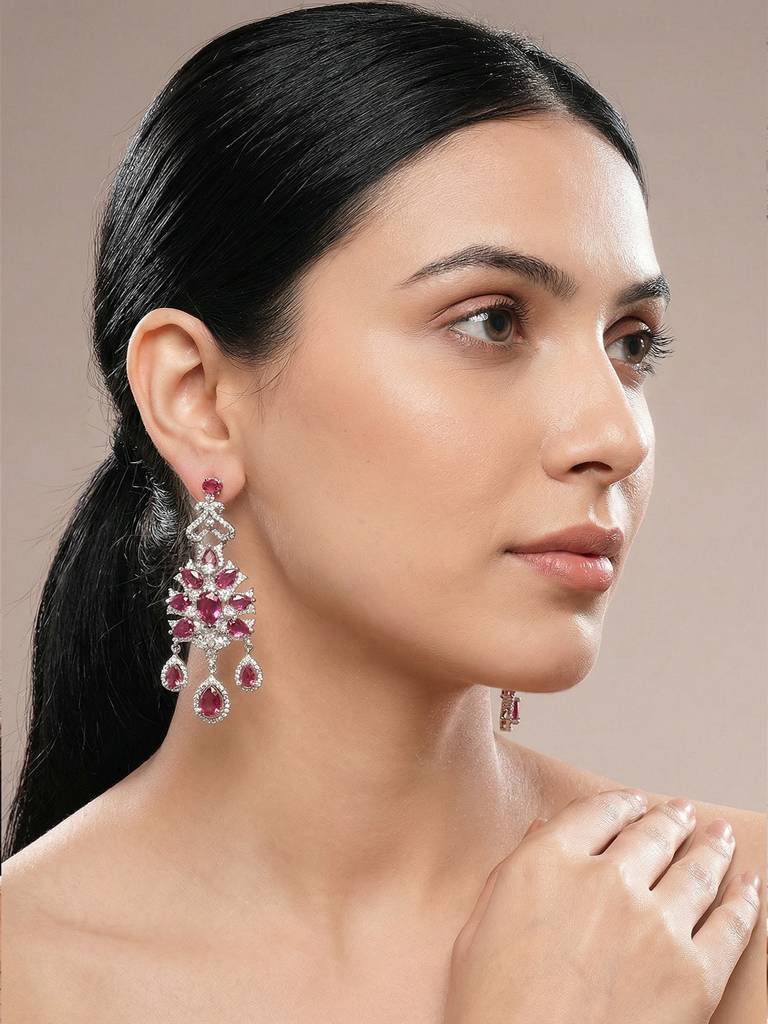 Silver Toned Chandelier Teardrop Statement Cocktail Earrings : SJER2986