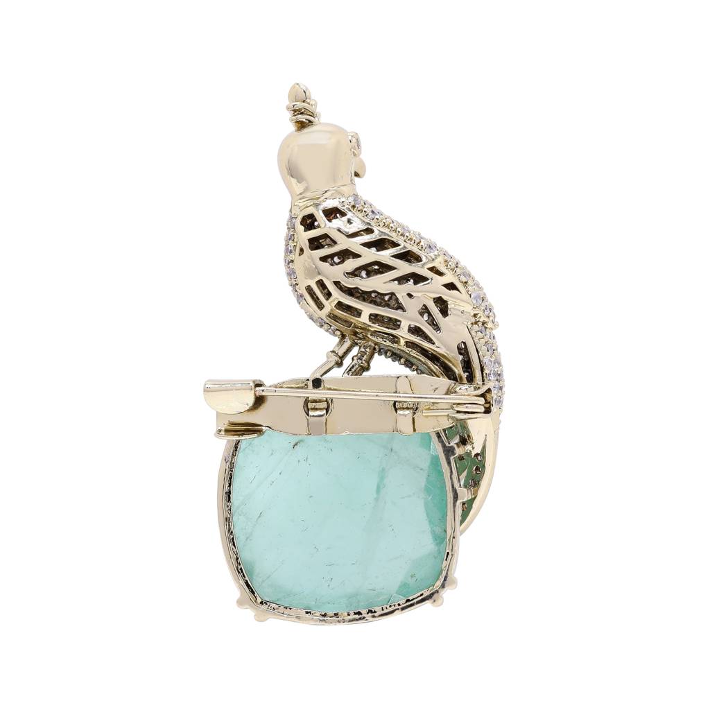 Antique Gold Finish Diamond Royal Bird Unisex Brooch : 900002