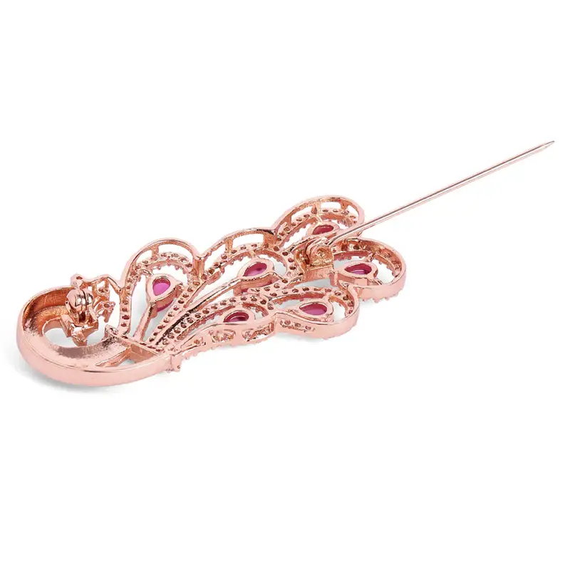 Cz Statement Peacock Feather Brooch Pin For Women |Wedding Wear : AD-005-RGRB-BROOCH