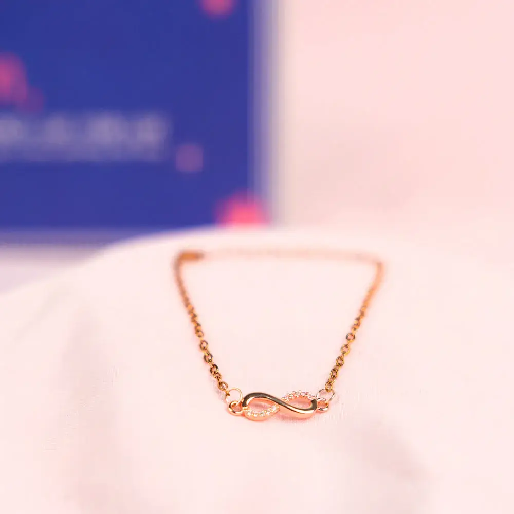 Infinity Mother'S Love Golden Crystal Necklace And Bracelet : NBC-257-G-WHT-2