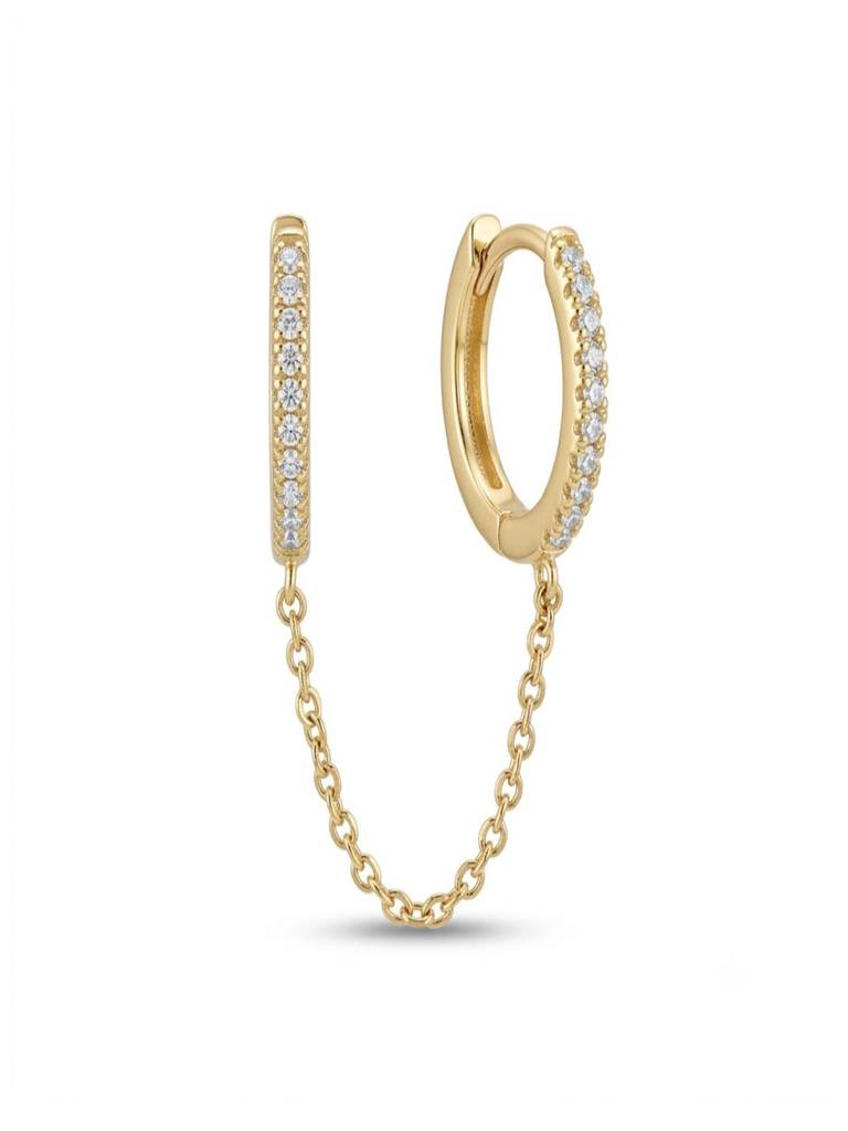 18K Plated Anti-Tarnish Dual Zircon Huggie Ear Chain Earrings For Sinlge Ear : AWU0726E282