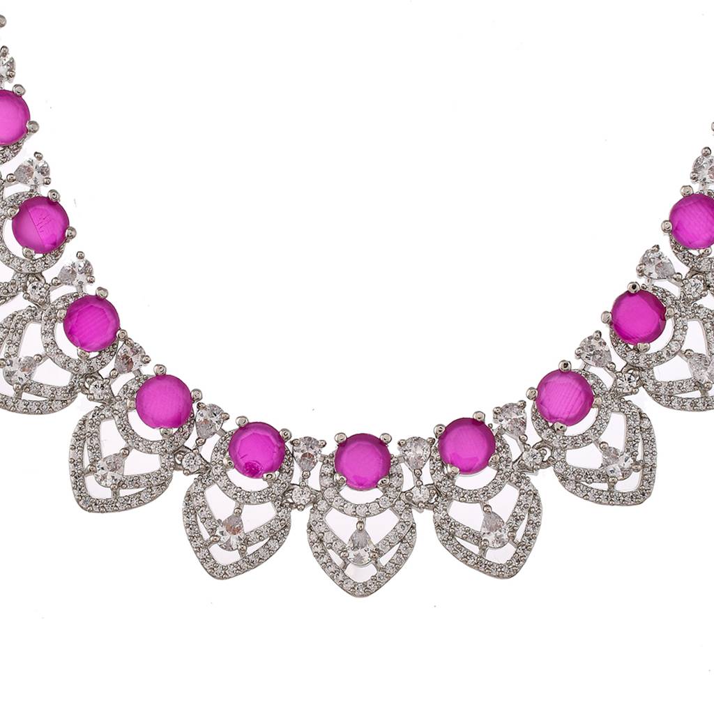 Cz Elegance Purple Stone Silver Necklace Set : 8905124477955