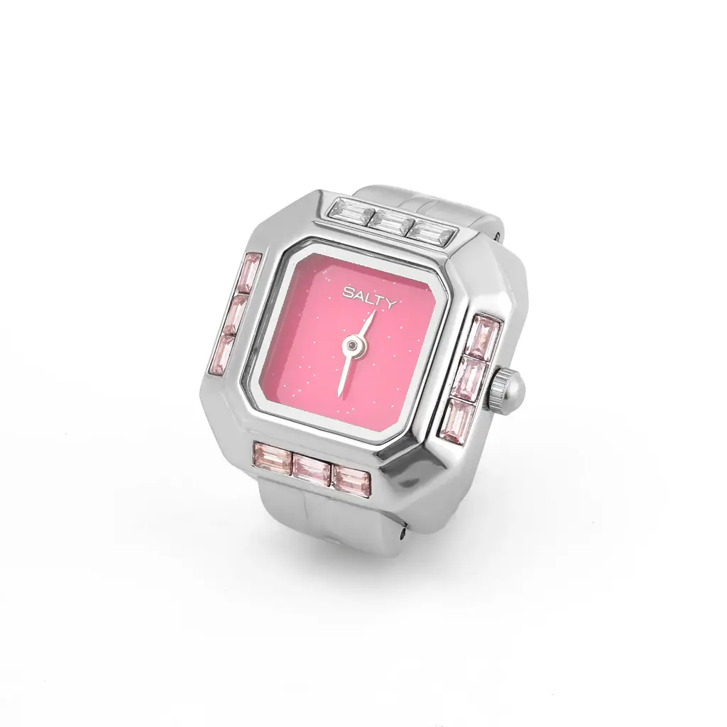 Sofia Prism Studded Octagon Watch Ring - Pink For Women : WTR-S-0044-S-PK
