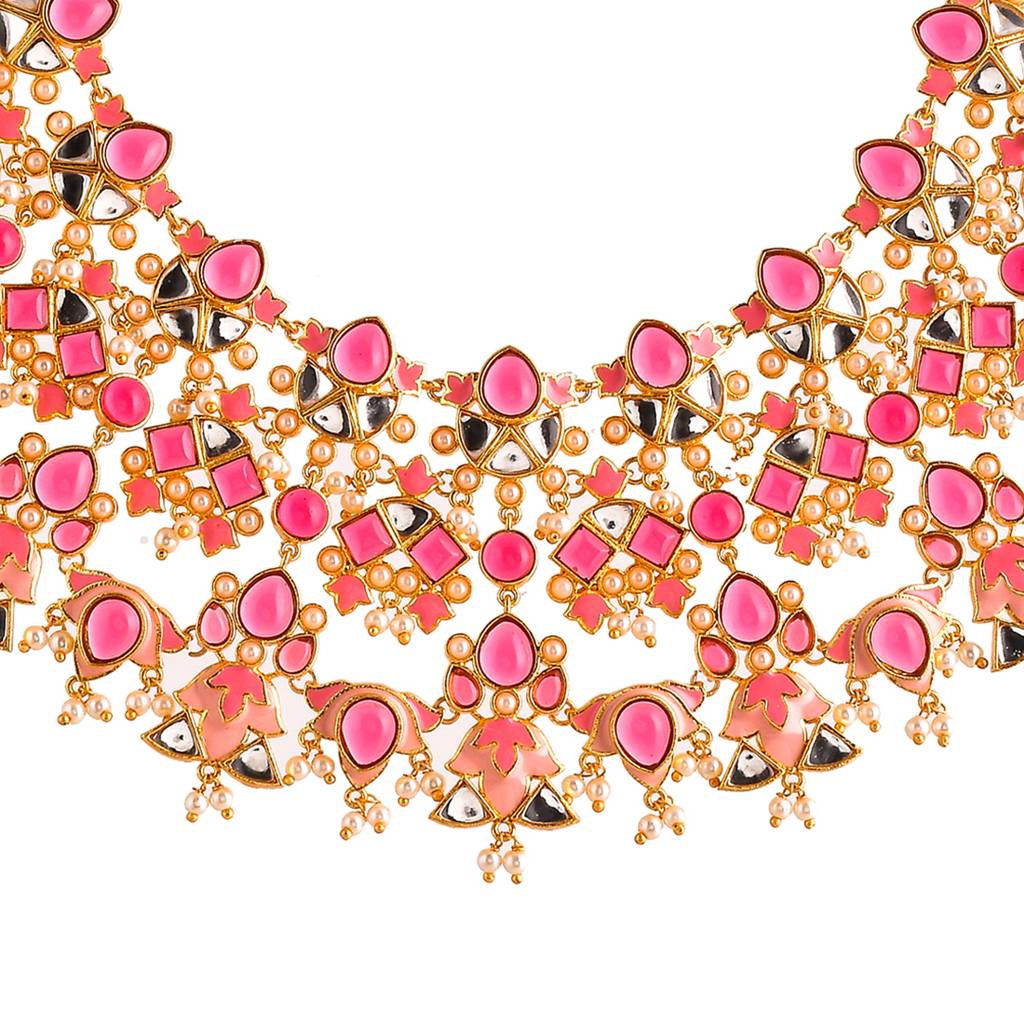 Forever More Pink Stones And Pearls Enamelled Luxurious Jewellery Set : 8905124498059
