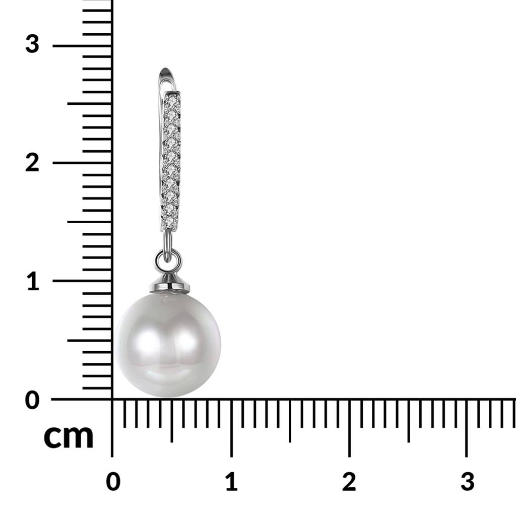 Silver Plated Diamond Cut Cz Hanging Pearl Clutch Back Drop Earrings For Women Girls : PX8E57S