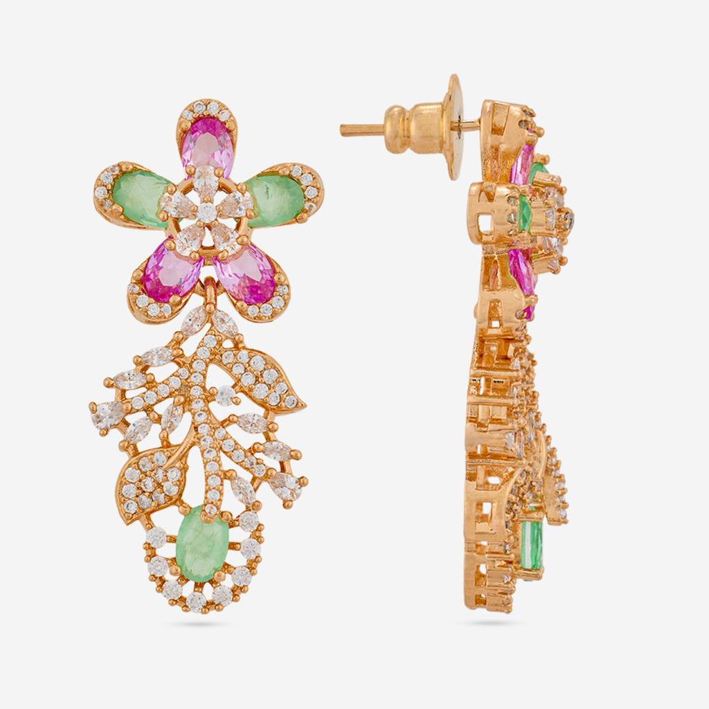 Pink-Mint Gold Rose - Plated Party Wear Zircon Necklace - 470898 : 470898