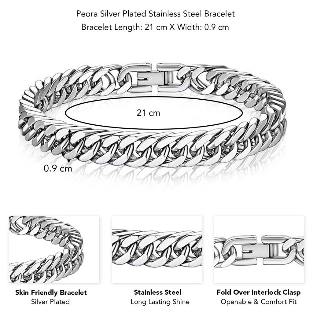 Combo Stainless Steel Single Earrings With Silver Plated Openable Stylish Link Chain Bracelet For Men : PX5SB111-PX9ME04S