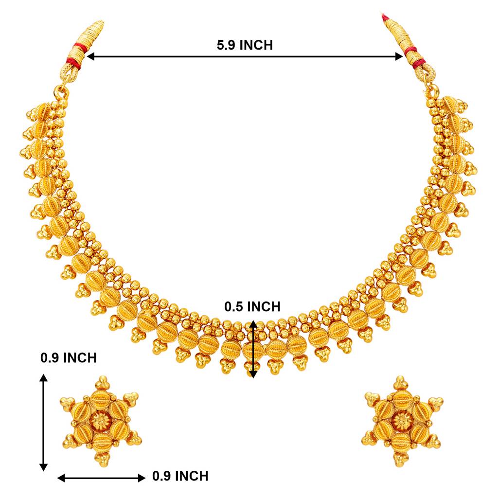 Peora Gold Plated Ethnic Choker Necklace With Earring Traditional Jewellery Set For Women Girls : PF04BRC7238