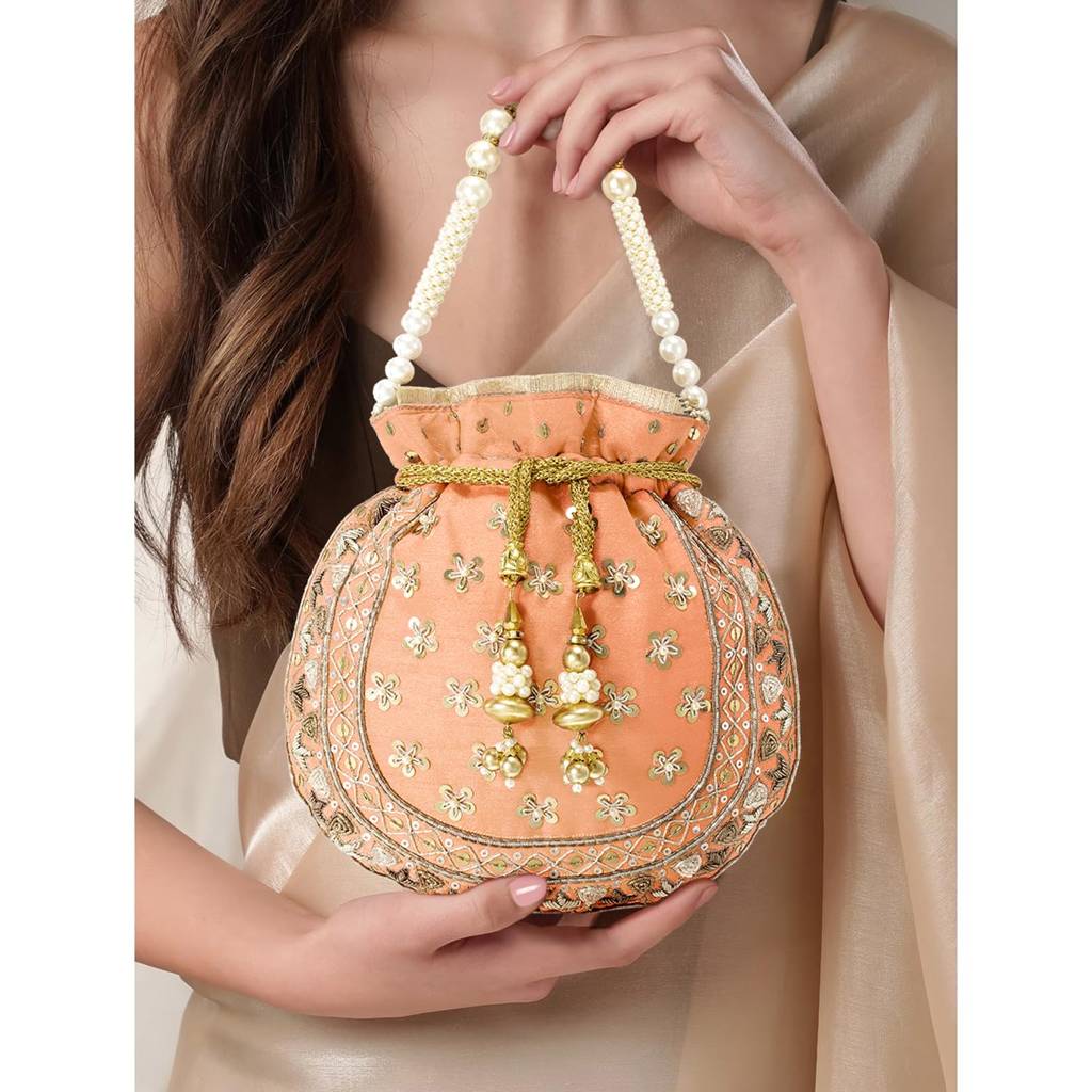 Potli Bags For Women Evening Bag Clutch Ethnic Bride Purse With Drawstring (P54Crm) : P54PCH