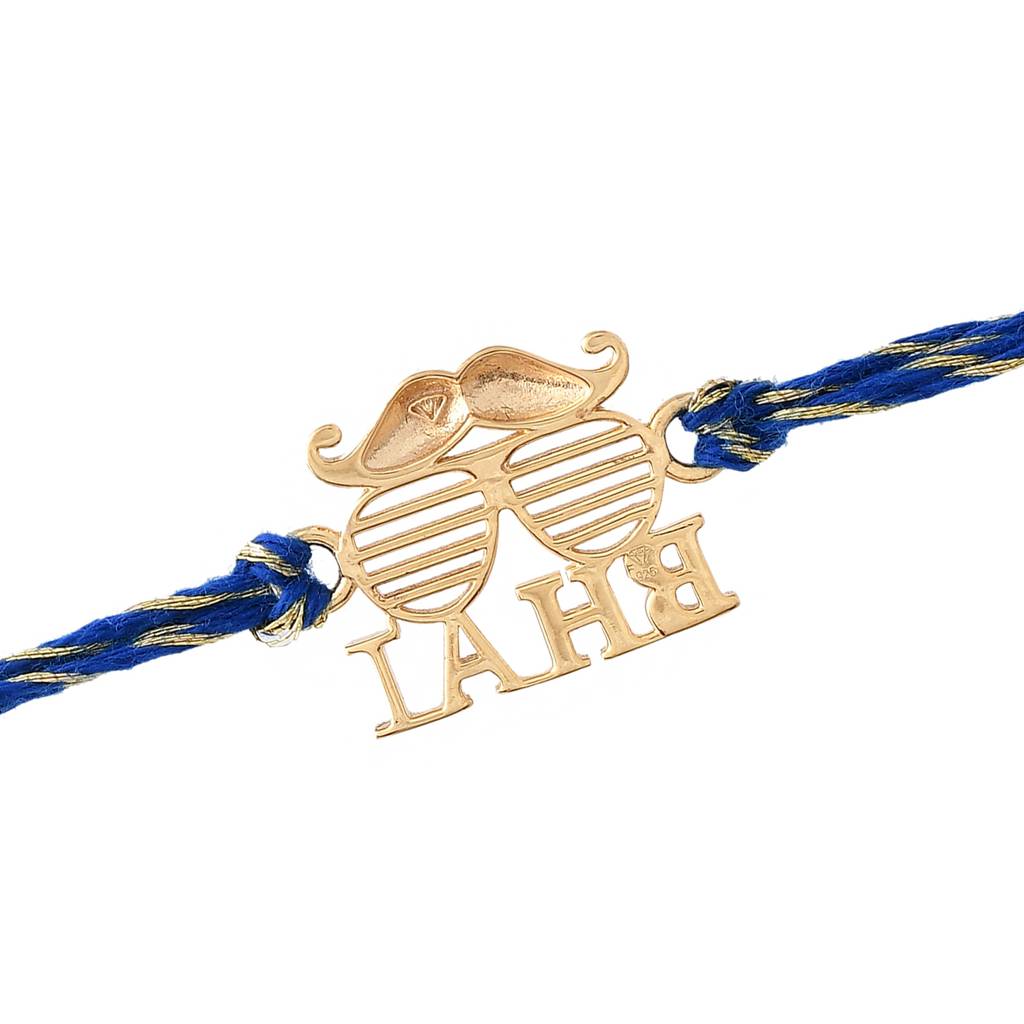925 Sterling Silver 22K Gold Micron Plated Bhai Thread Rakhi For Him : 8905124509090