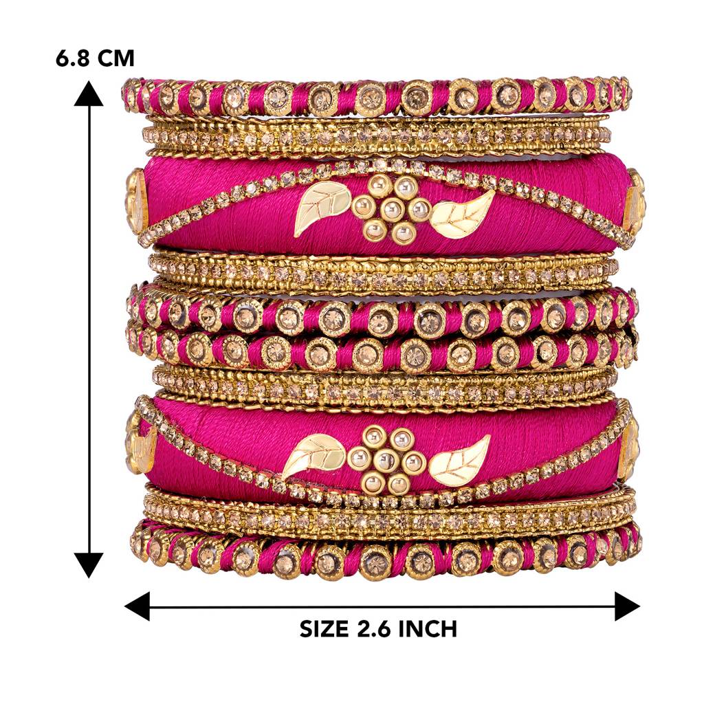 Thread & Stone Studded Chuda Bangle Set Ethnic Jewellery For Women Navratri Gift : PF51B85RP