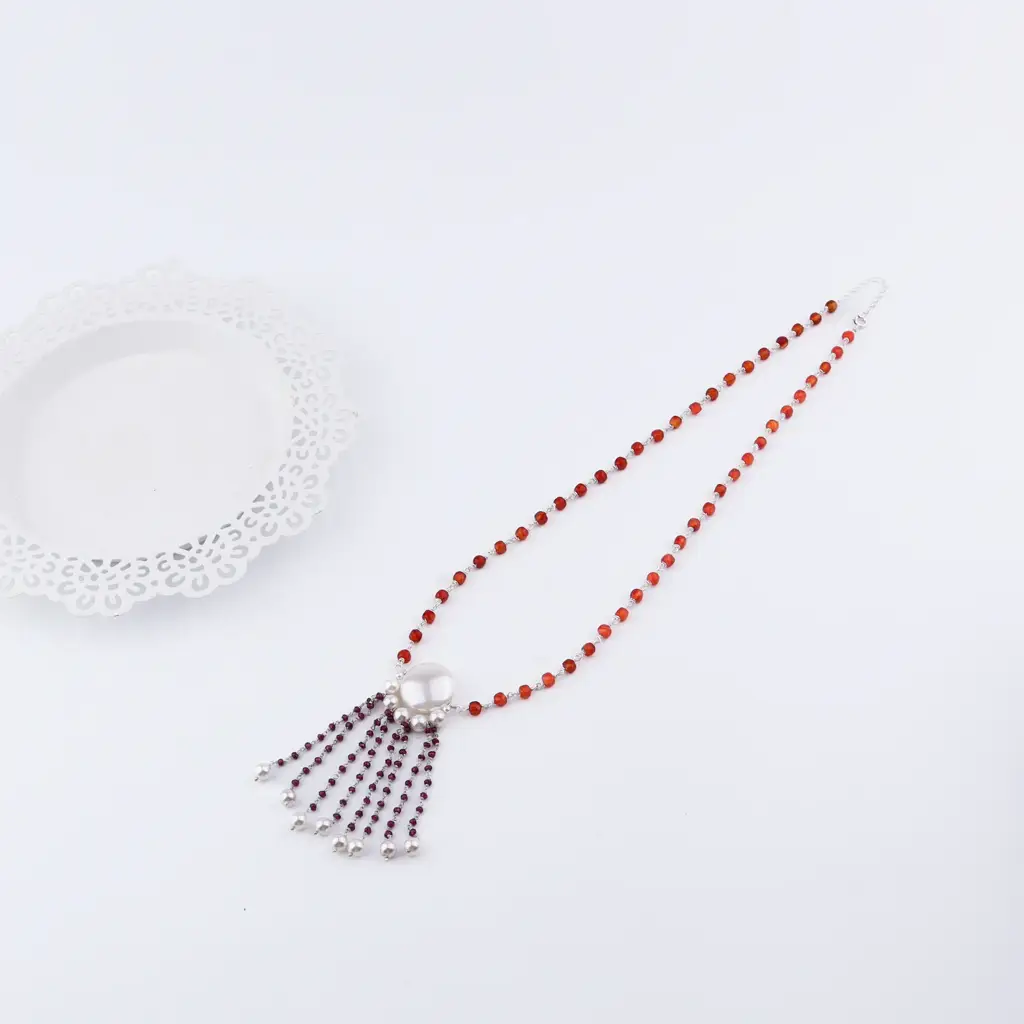 Luxe Necklace - Carnelian, Rhodonite & Pearls : 64406679