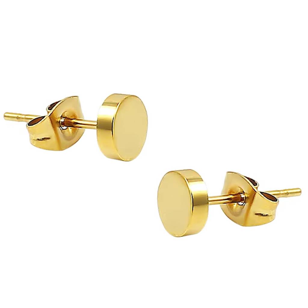 Gold Plated Stainless Steel Round Stud Earrings Fancy Jewellery For Men & Boys : PX9ME08G