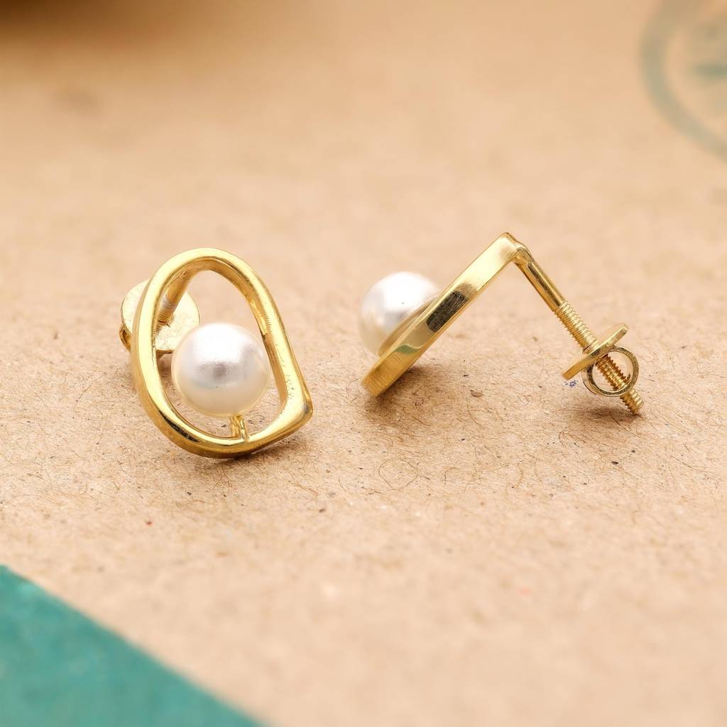 925 Silver Pearl Stud Earrings Gold Finish Abstract Loop : SE_001002