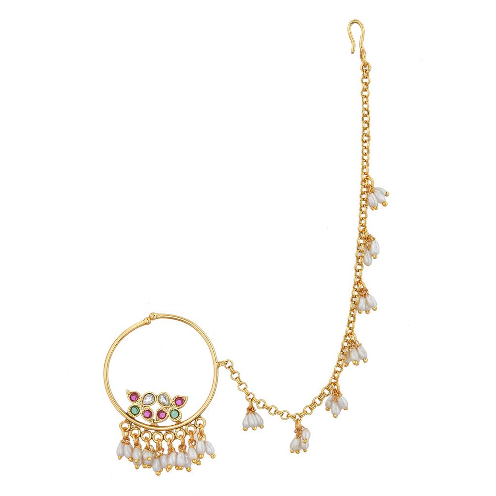 Gold Essentials Aishwarya Pearl Nose Ring : 8905124539769