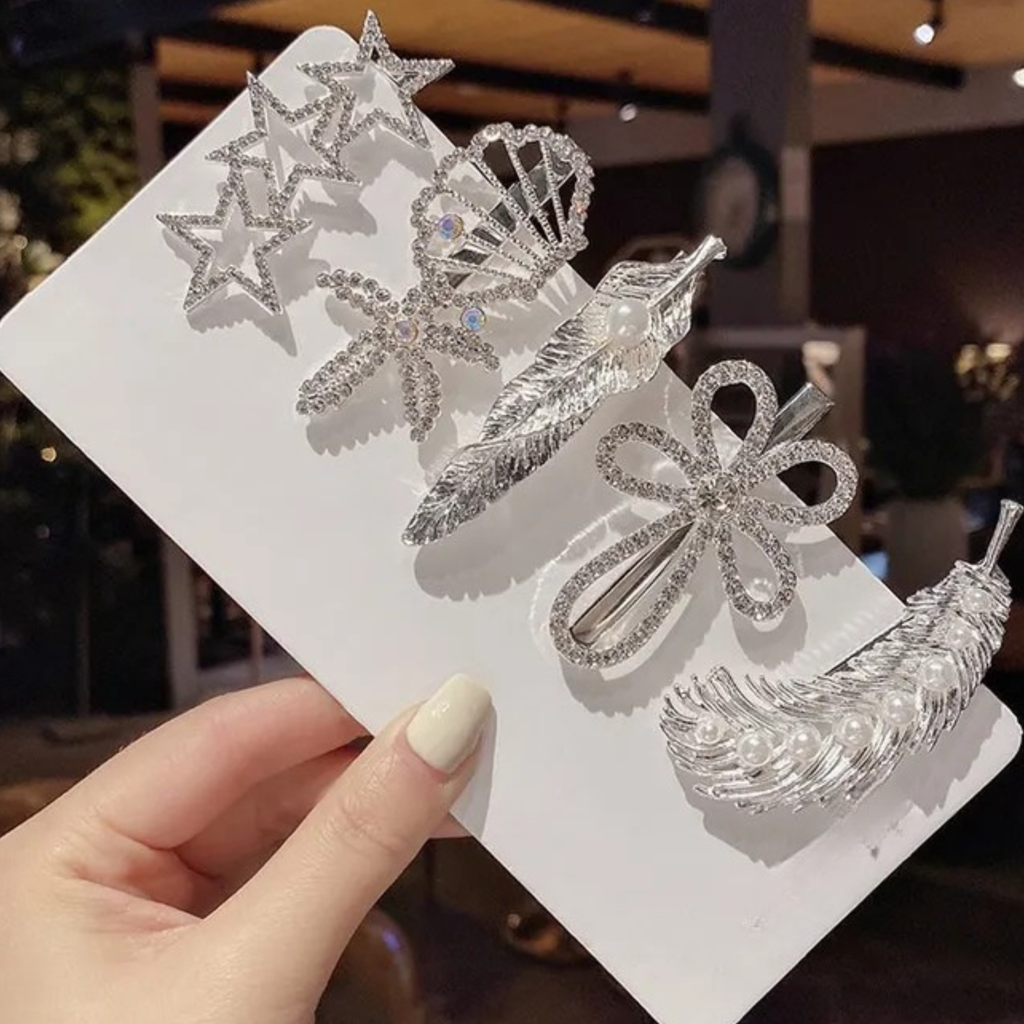 Set Of 5 Silver Beauty Hair Pins : HX-HP-C5-0042-S