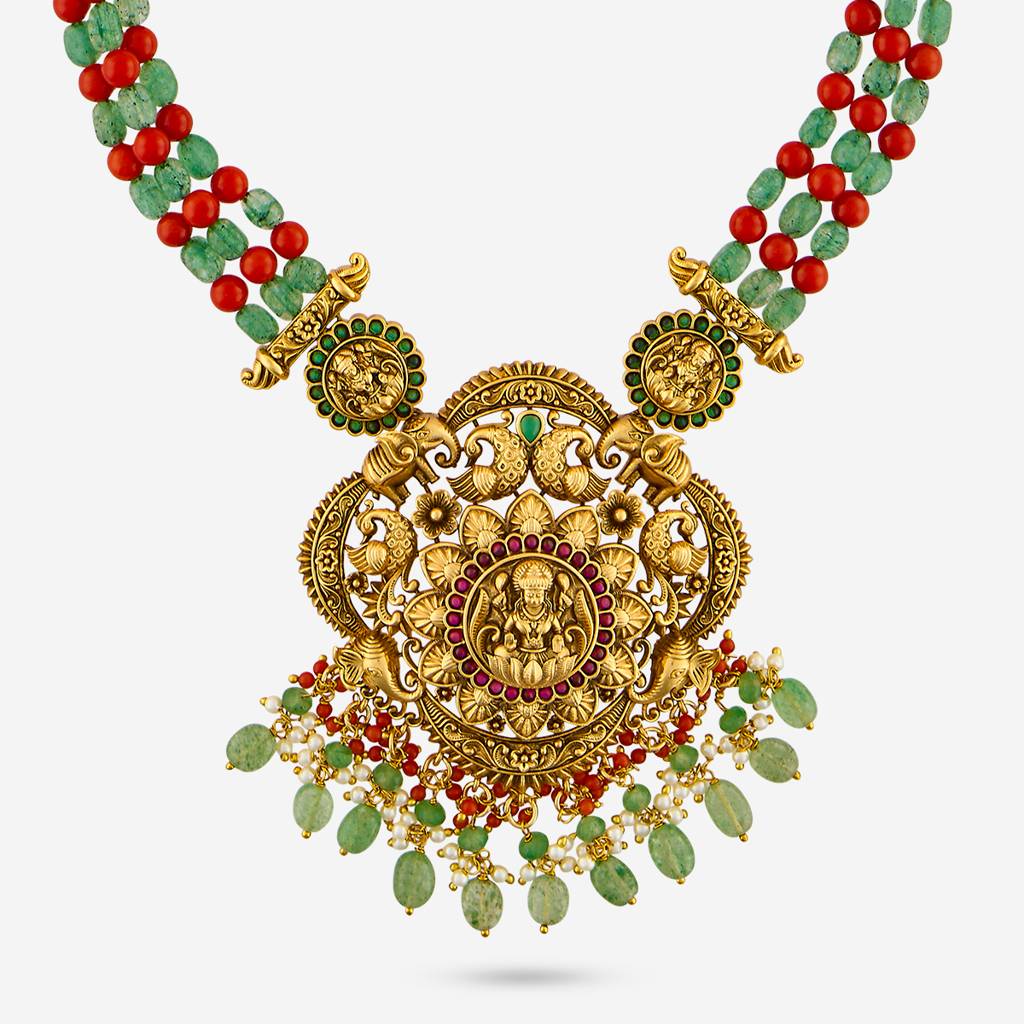 Ruby-Green-Coral Gold - Plated Bridesmaid Antique Necklace - 451835 : 451835