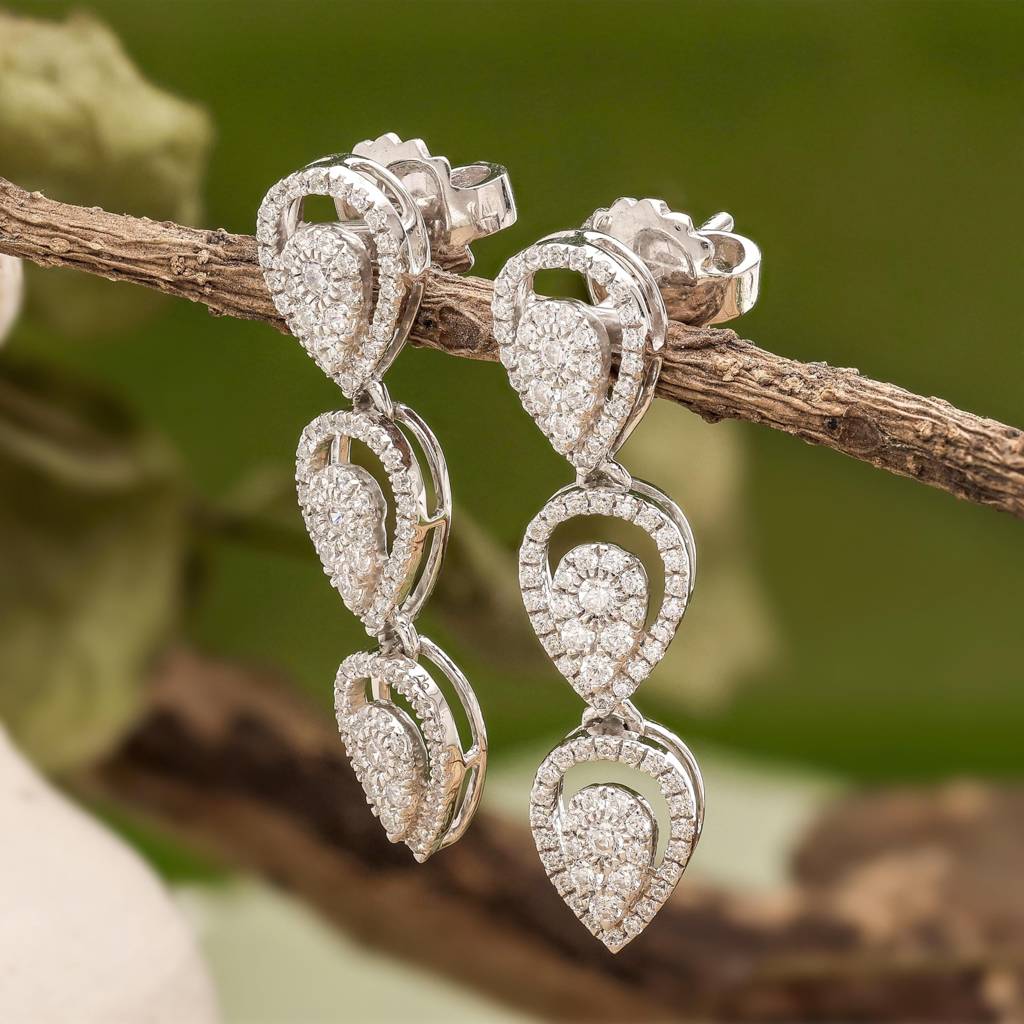 925 Silver Triple Teardrop Cz Dangle Earrings Bridal : SE_000962