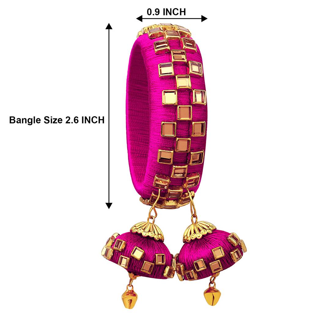 Peora Silk Thread Crystal Design With Dangling Jhumki Chuda Chura Bangle Set For Women : PF51B73RP