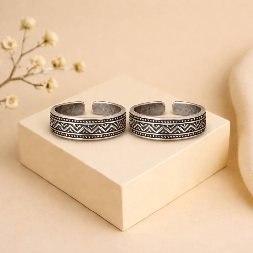 Zigzag Pattern Adjustable Toe Ring - Sterling Silver Oxidized : Toe-0009
