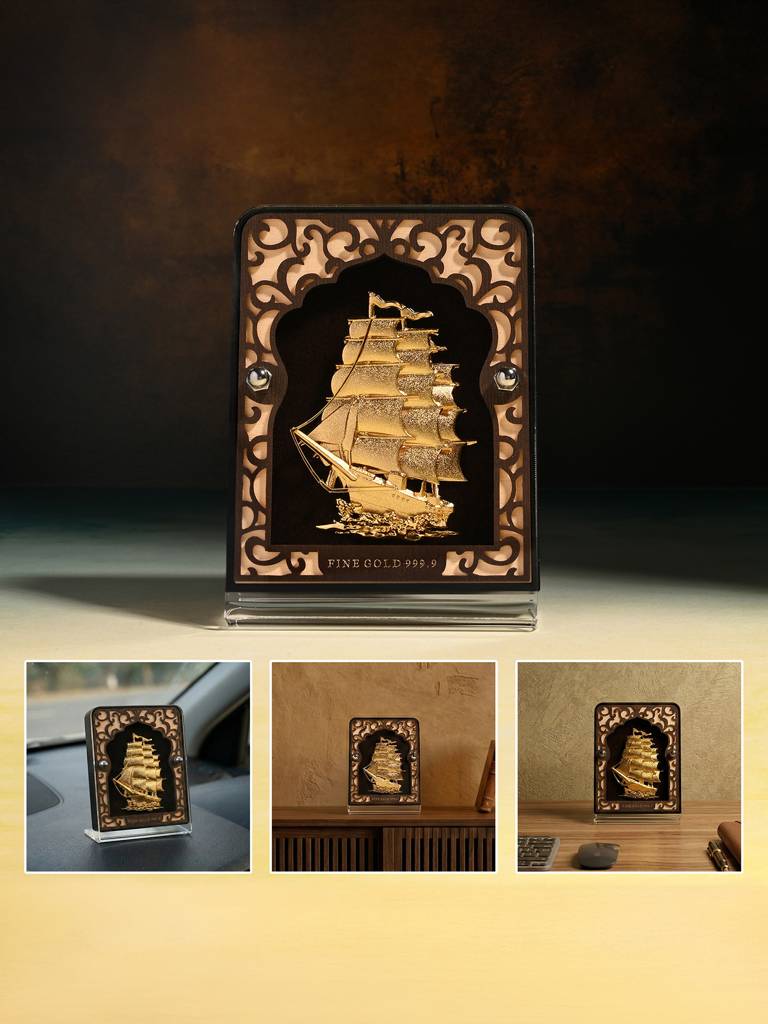 24K Gold Foil Sailing Ship Frame : DRGFT367