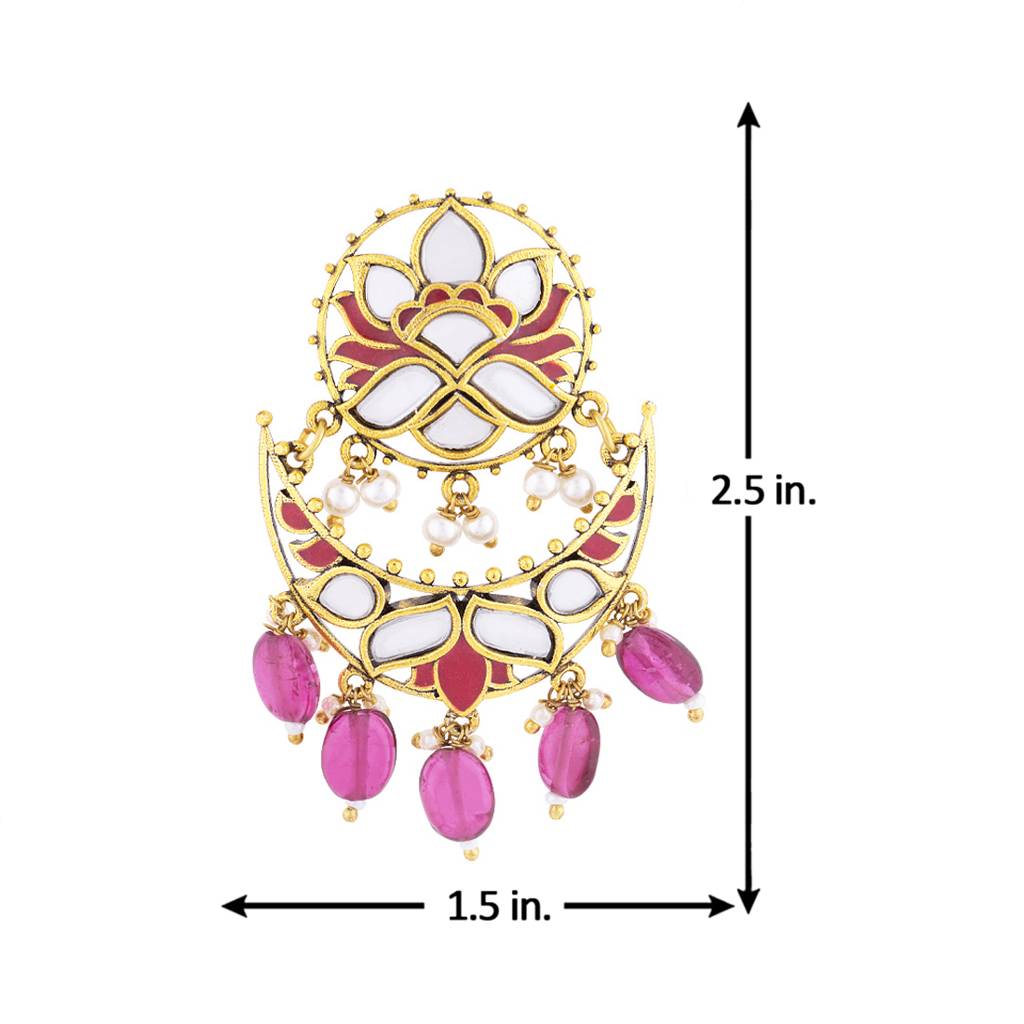 Thikri Crescent Mirror Embellishments Earrings : 8905124079678