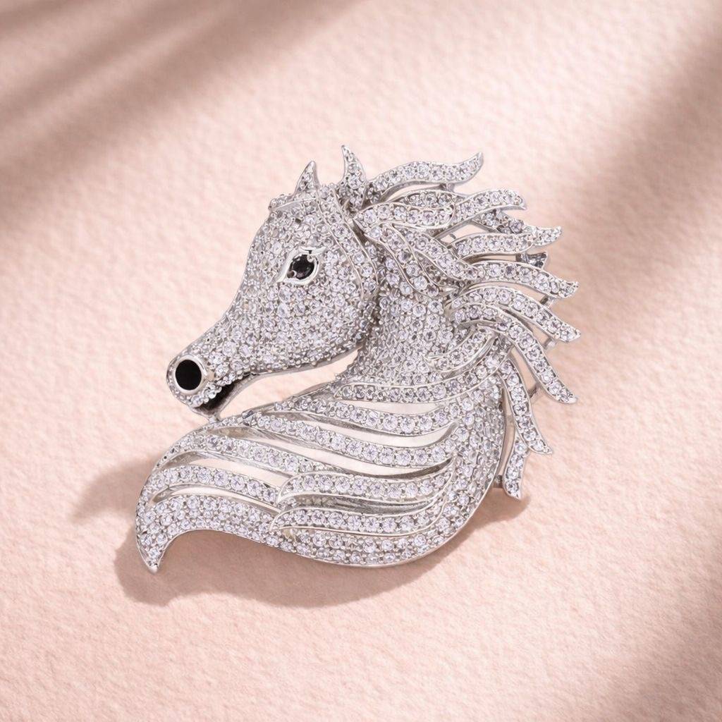 Micro Setting Diamond Studded Lucky Horse Unisex Brooch For Men And Women : 900014