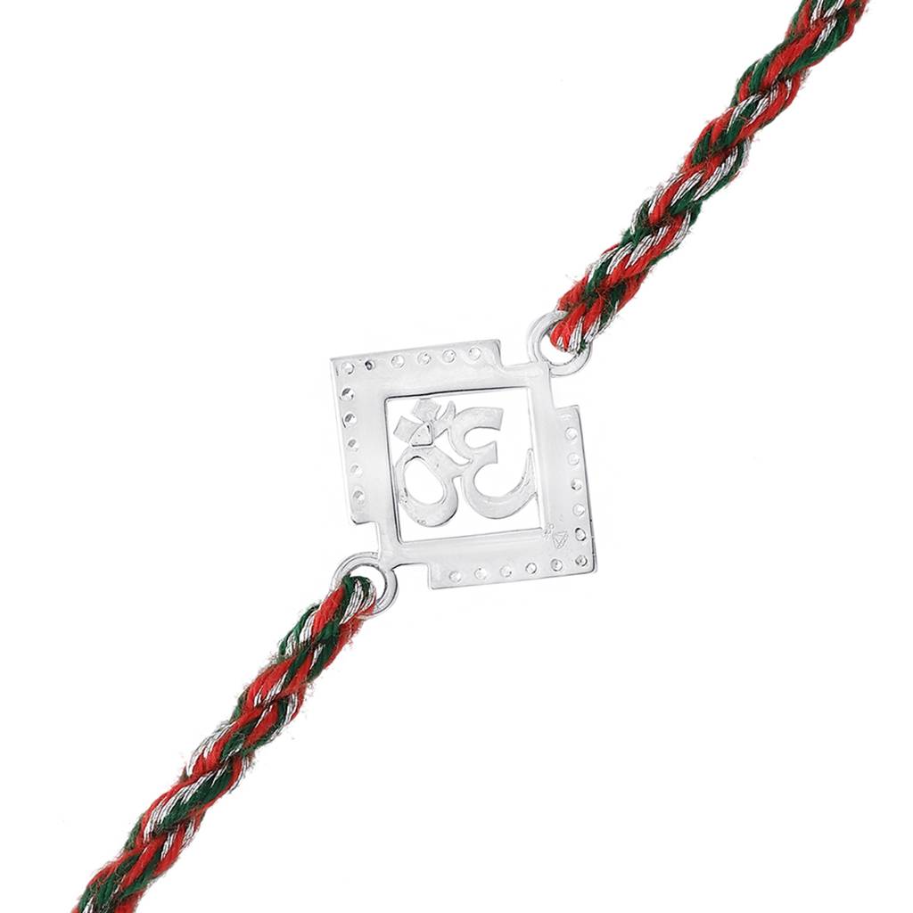 925 Sterling Silver Precious Om Thread Rakhi With Cubic Zirconia : 8905124509007