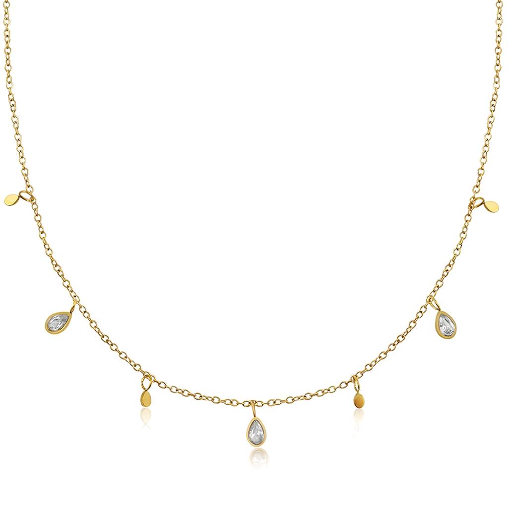 Crystal Studded Gold Plated Fancy Chain Necklace Jewellery For Women & Girls : PX9N270GW