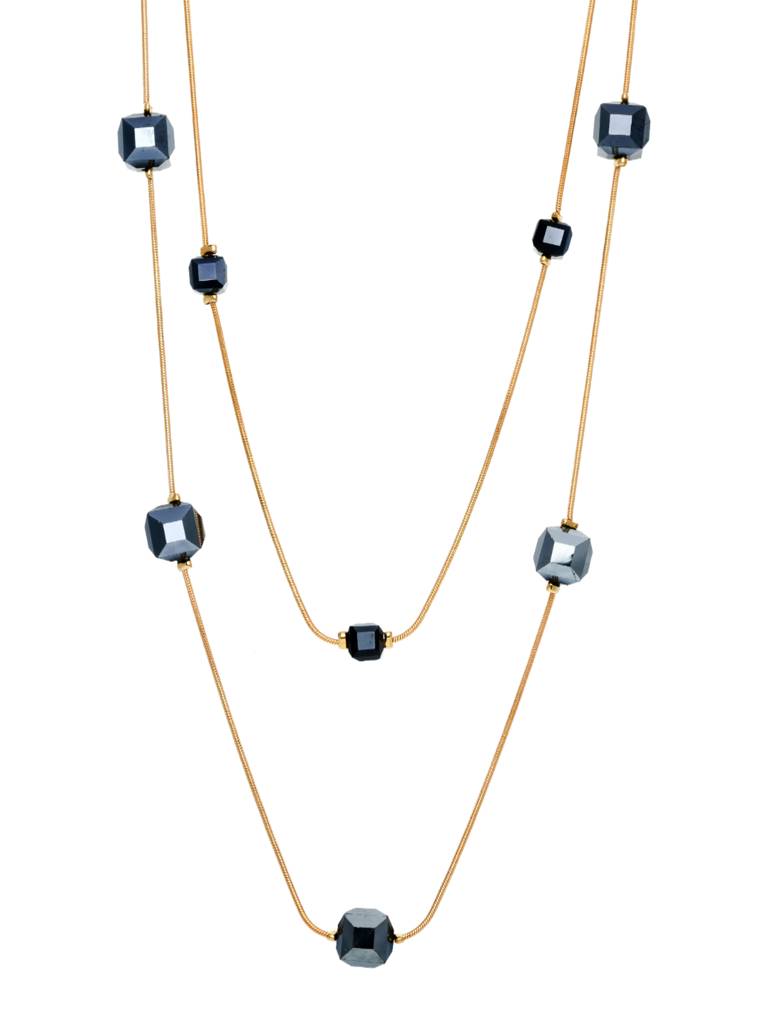 Gold Plated Black Crystal Diamond Layered Long Necklace Chain : AIN1018N108D
